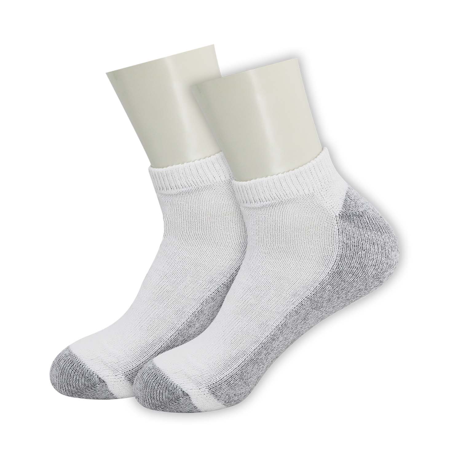 Unisex Low Cut Wholesale Sock, Size 10-13 in White with Grey - Bulk Case of 180 Pairs