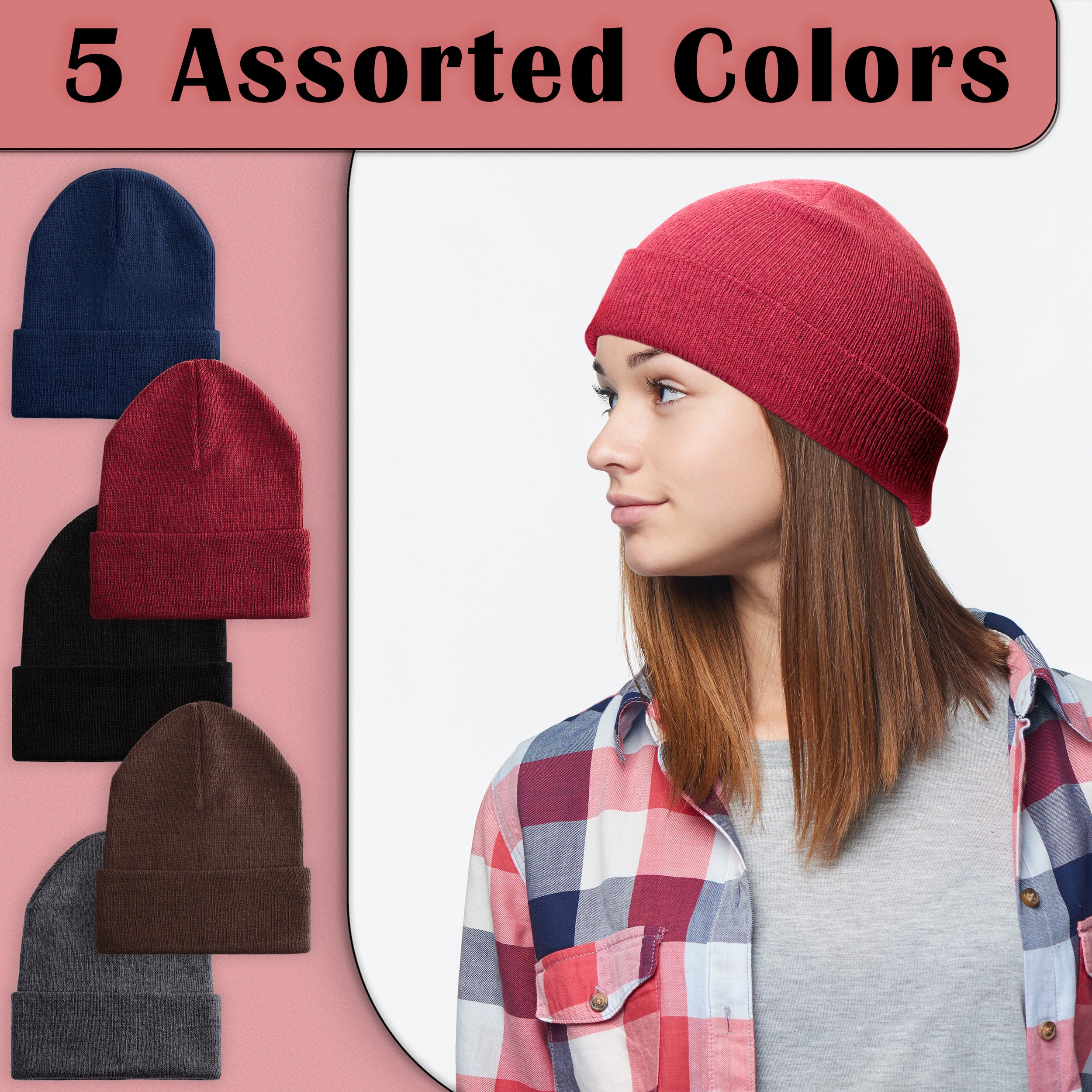 Unisex Winter Wholesale Beanie in 5 Assorted Colors - Bulk Case of 48