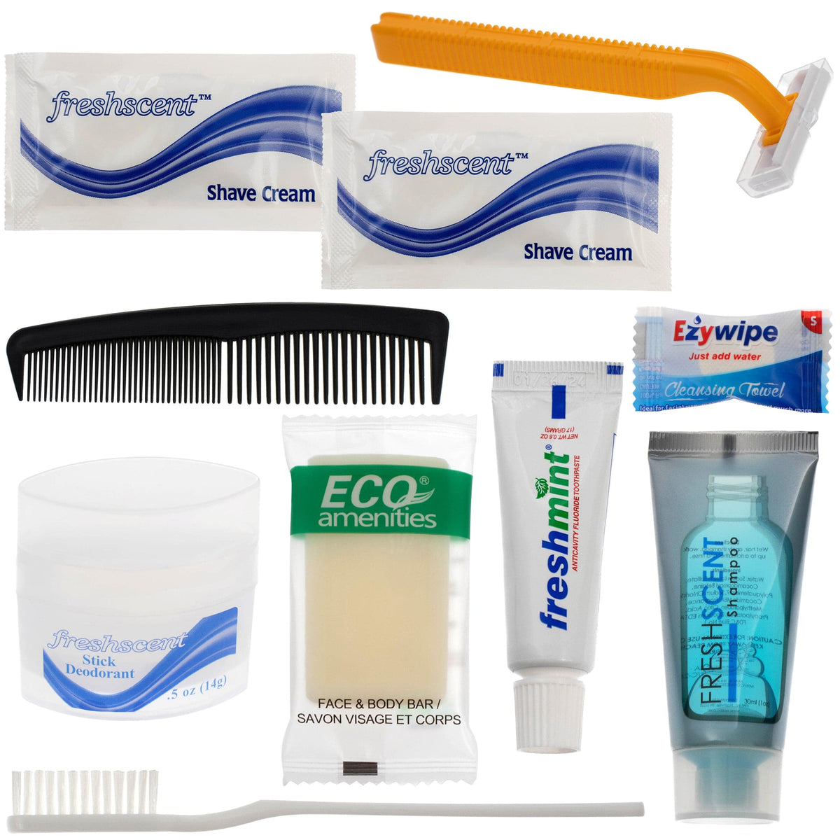 10 Piece Deluxe Bulk Hygiene Kits for Personal Use, Homeless, Charity
