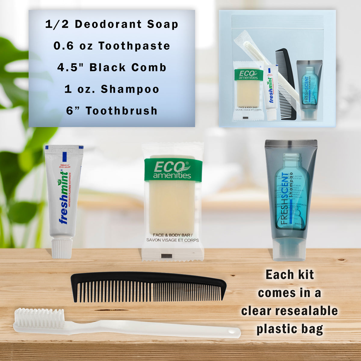 5 Piece Basic Wholesale Hygiene Kits Bulk Toiletry Case of 96