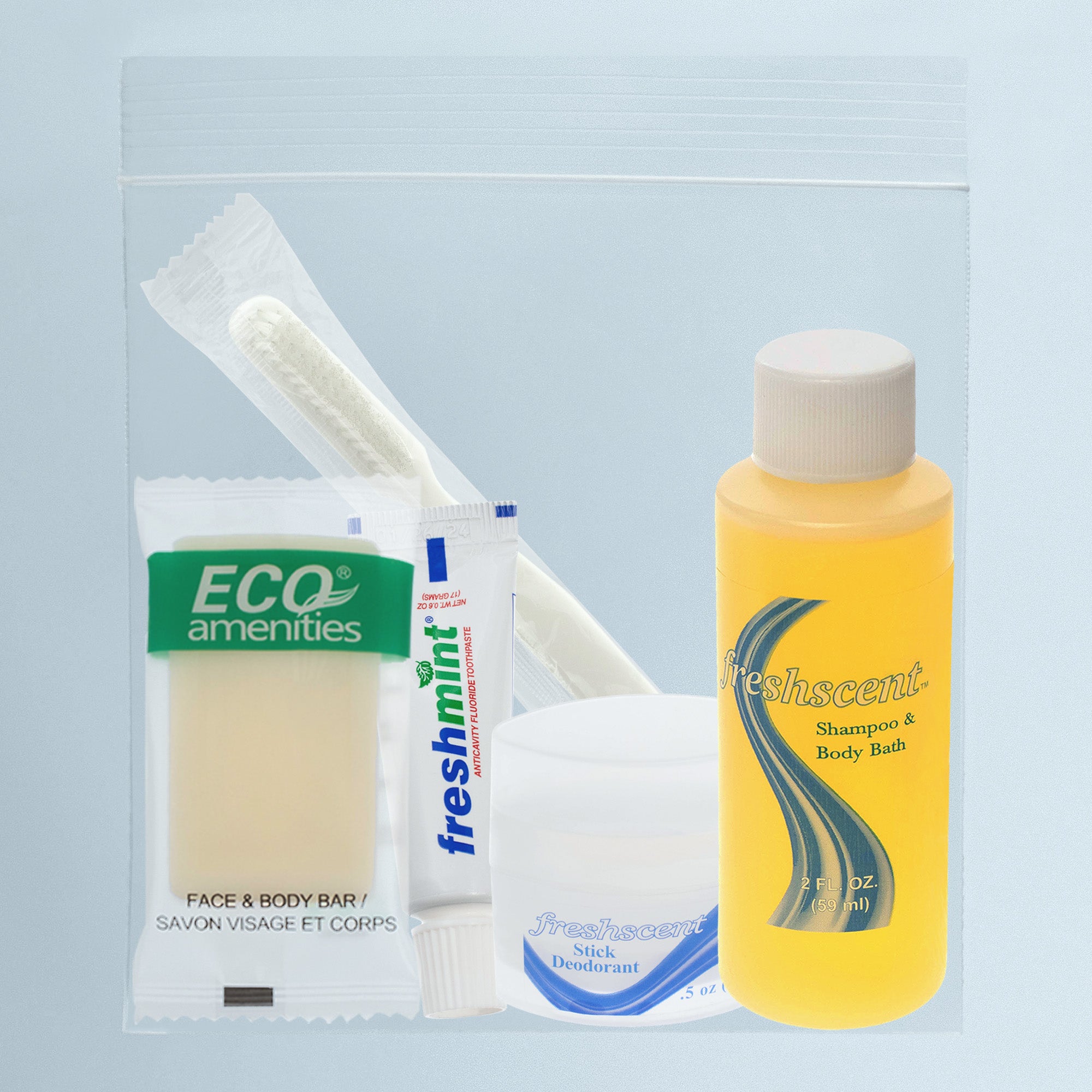 5 Piece Basic Wholesale Hygiene Kits - Bulk Toiletry Case of 96