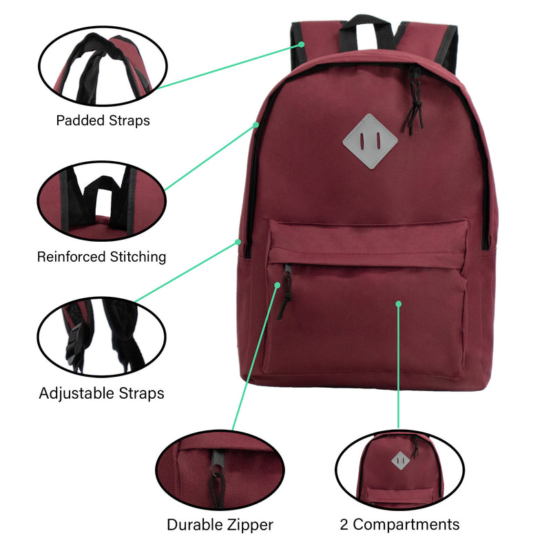 17" Deluxe Wholesale Backpack in Assorted Colors - Bulk Case of 24