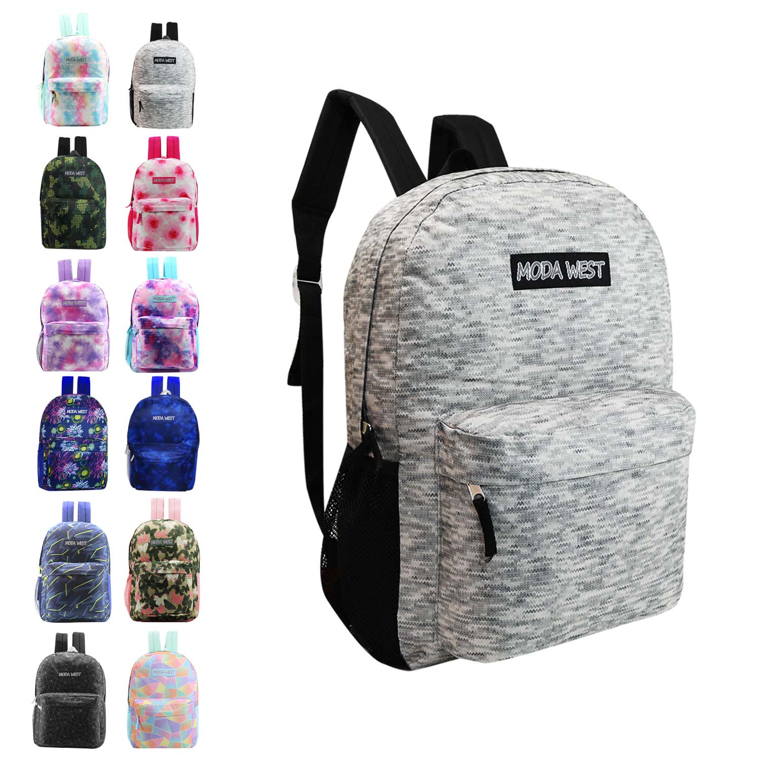 17" Classic Wholesale Backpack in Assorted Prints - Bulk Case of 24