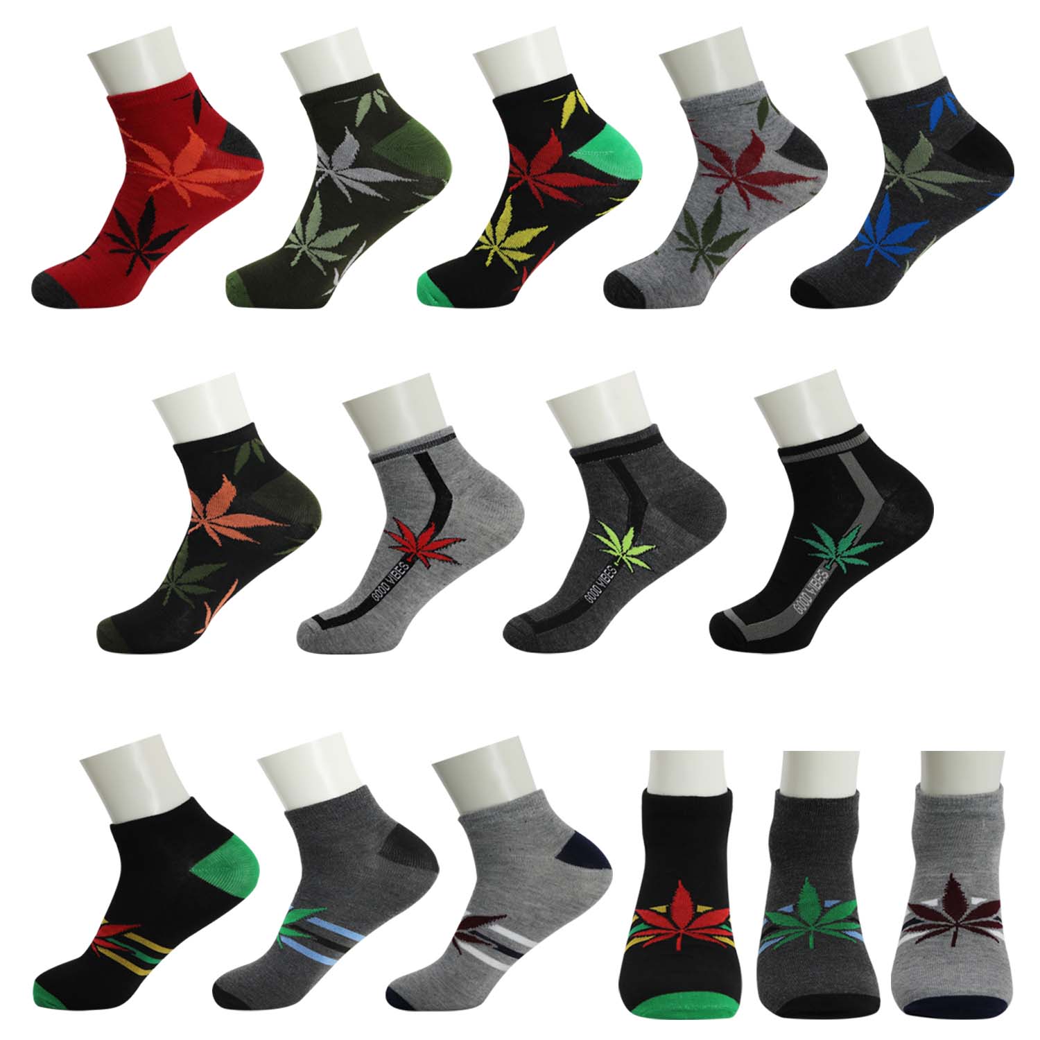 Men's Low Cut Wholesale Sock, Size 10-13 in Assorted Designs - Bulk Case of 144 Pairs