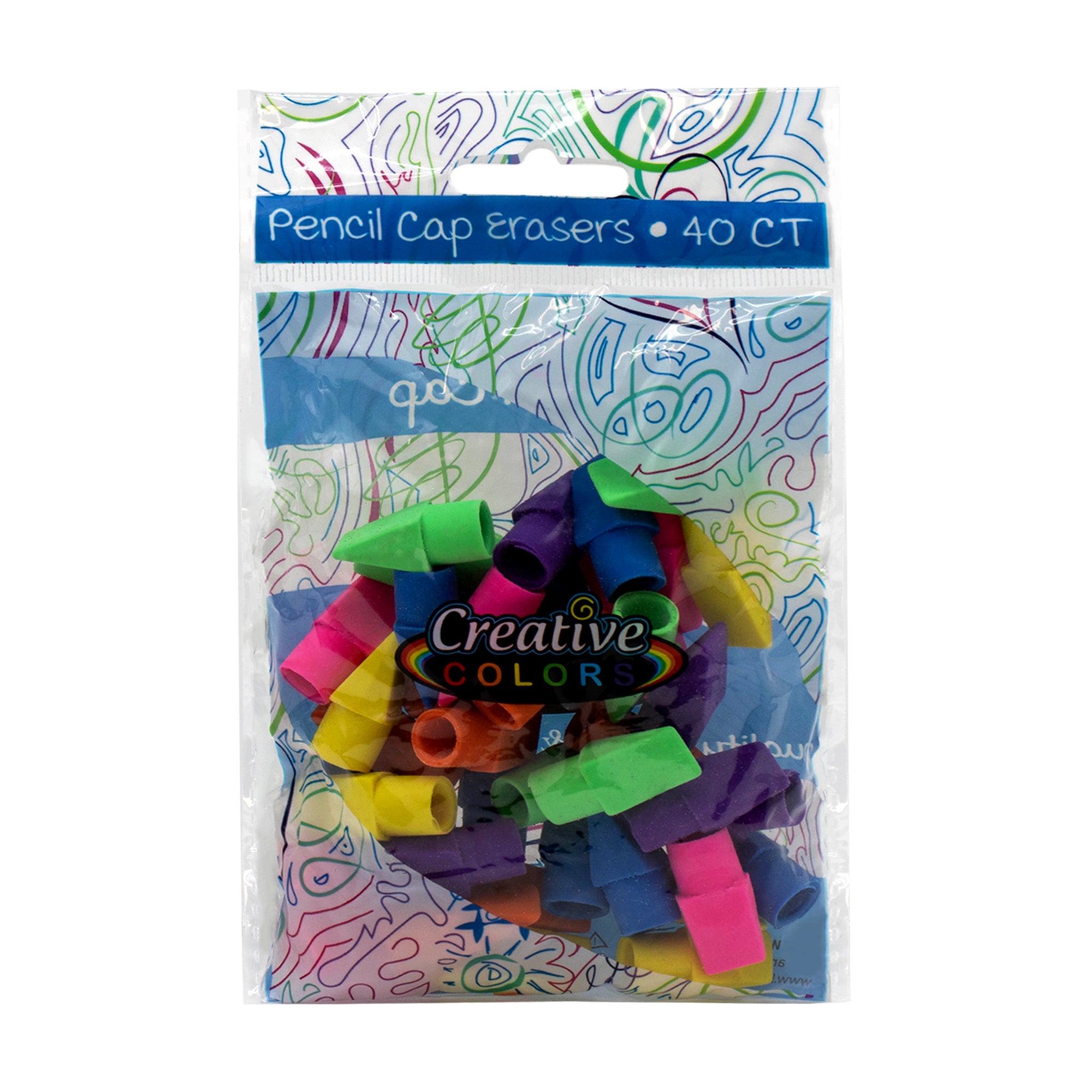 40 Pack of Colored Pencil Cap Erasers - Bulk School Supplies Wholesale Case of 96 Packs of Colored Pencil Cap Erasers