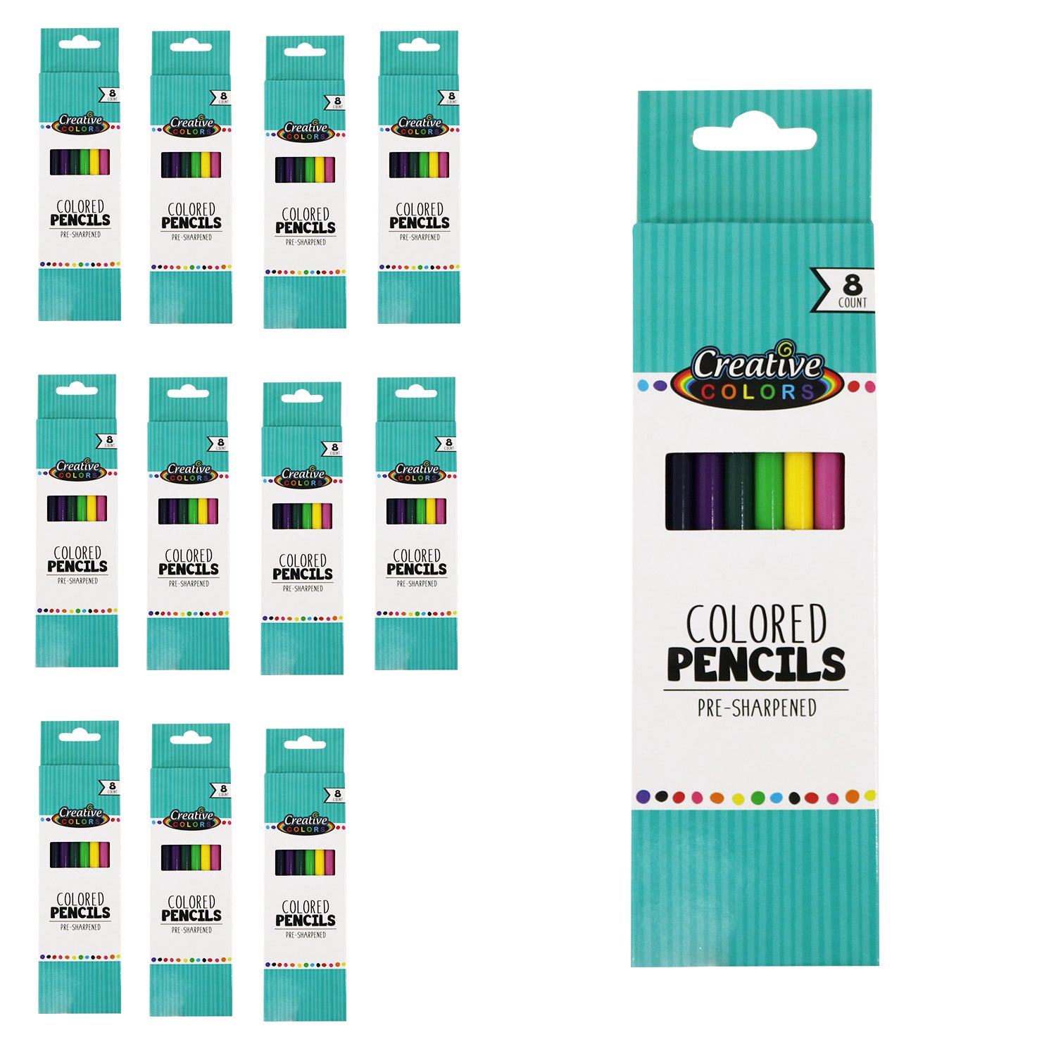 8 Pack of Colored Pencils - Bulk School Supplies Wholesale Case of 96 Packs of Colored Pencils