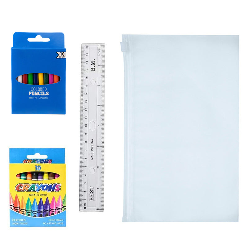 52 Piece Wholesale Kids School Supply Kits - Bulk Case of 12 Kits