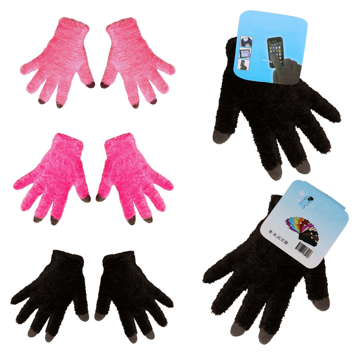 Unisex Wholesale Touch Gloves in 3 Assorted Colors - Bulk Case of 96 Pairs
