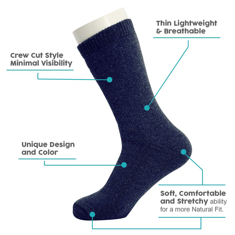 Unisex Crew Wholesale Thermal Sock, Size 9-13 in 3 Assorted Colors - Bulk Case of 96 Pairs