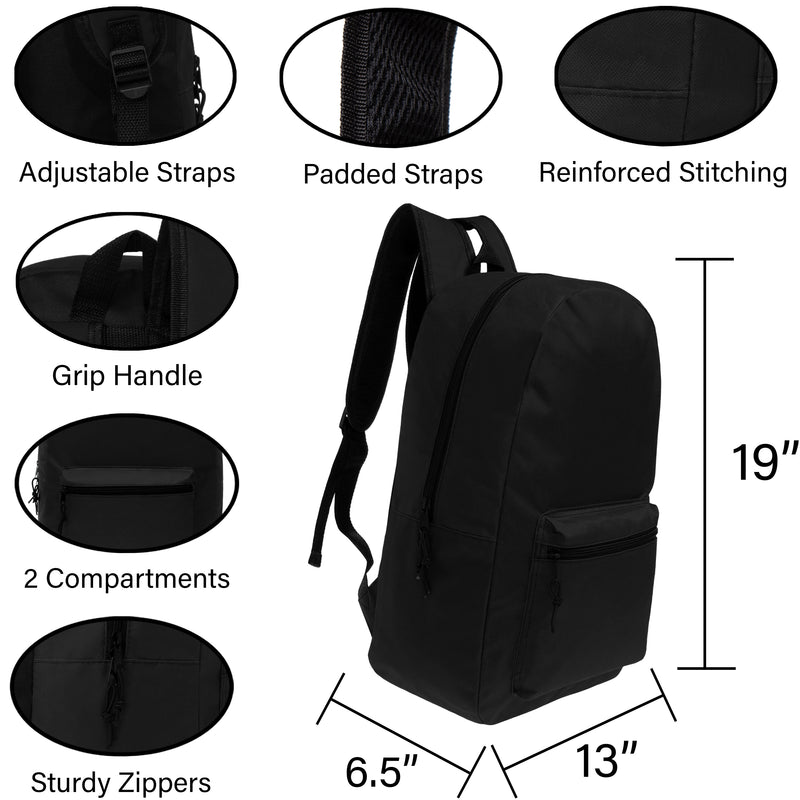 19" Kids Basic Wholesale Backpack in Black - Bulk Case of 24