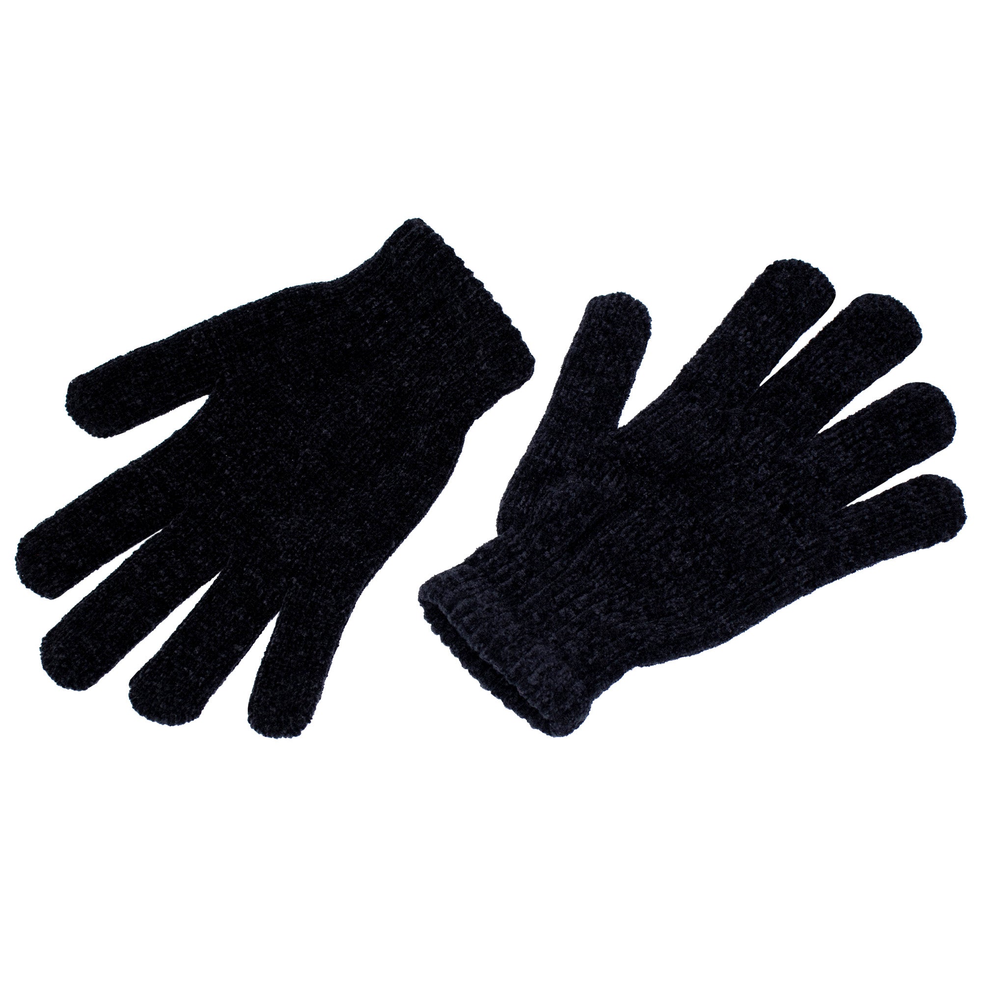 Unisex Wholesale Chenille Gloves in Black - Bulk Case of 96 Pairs